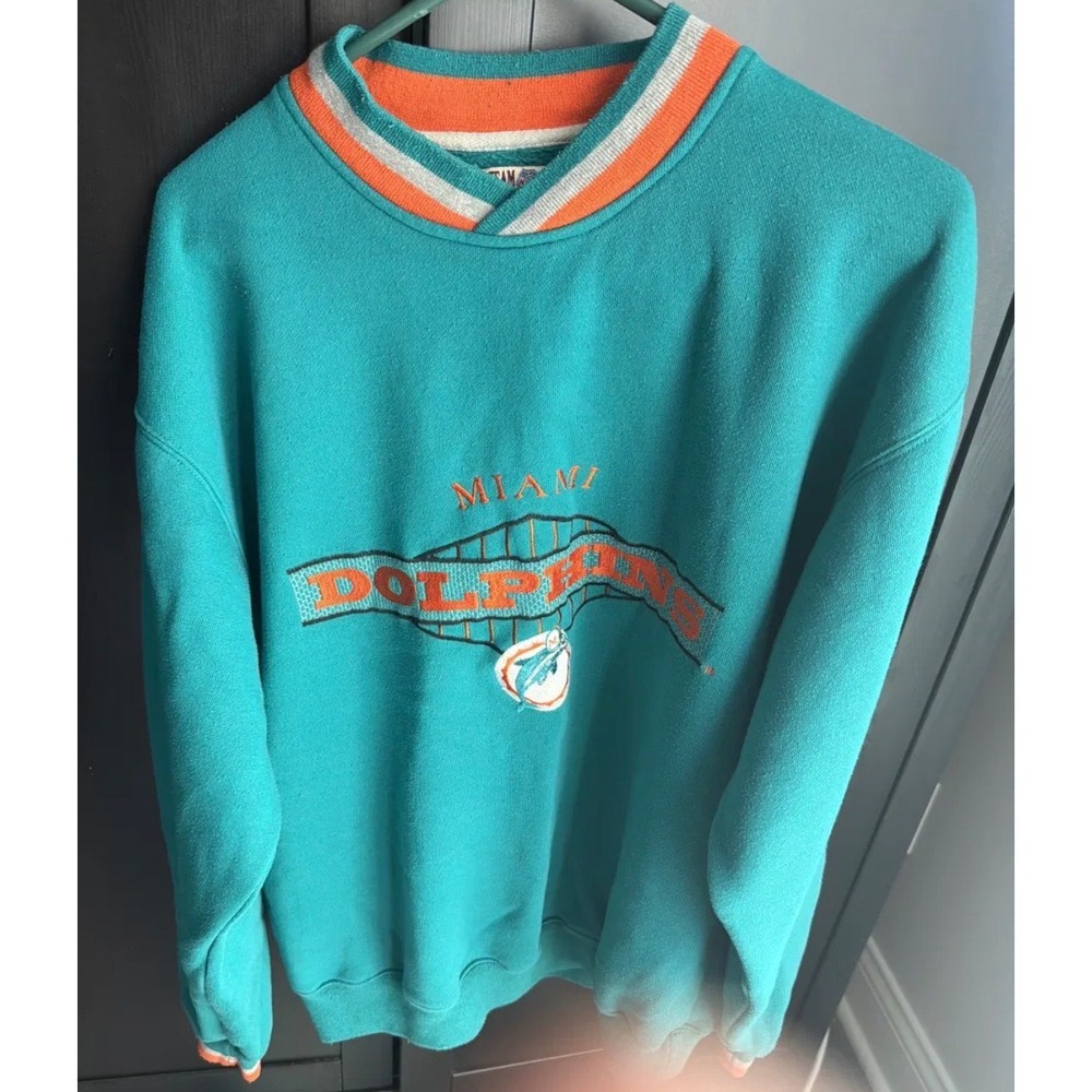 Vintage Starter Miami Dolphins Crewneck Sweatshirt NFL Teal Mens M 90s